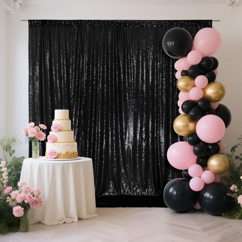 SquarePie Sequin Backdrop 10FT x 10FT Black Curtain Background for Halloween Wedding Party Decoration - Image 3